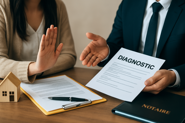 Notaire refusant des diagnostics immobiliers non conformes lors d'une signature d'acte de vente